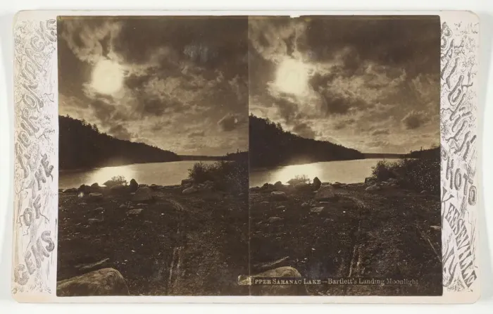 Framed Print : Upper Saranac Lake - Bartletts Landing Moonlight, late 19th century Framed Print : Upper Saranac Lake - Bartletts Landing Moonlight, late 19th century