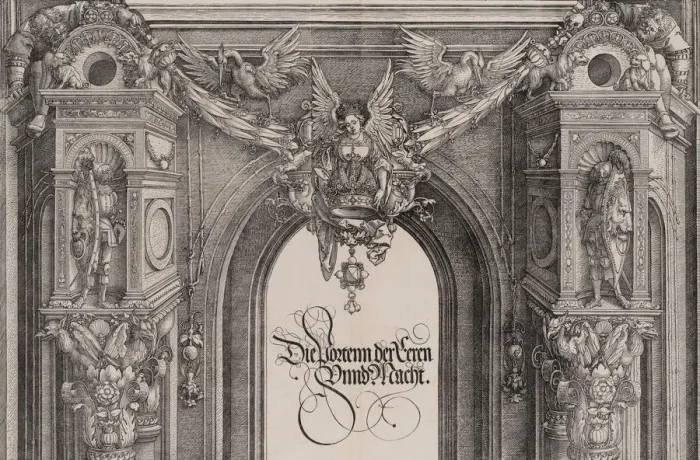 Framed Print : The Upper Section of the Entryway to the Central Portal with a Winged Figure Holding Framed Print : The Upper Section of the Entryway to the Central Portal with a Winged Figure Holding