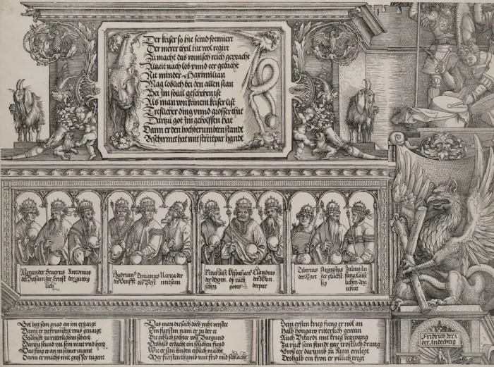 Framed Print : The Upper Section of the Left Portal, with the Inscription on a Lion Skin Framed Print : The Upper Section of the Left Portal, with the Inscription on a Lion Skin