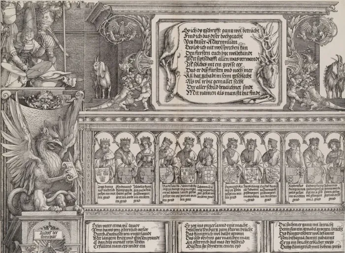 Framed Print : The Upper Section of the Right Portal, with the Inscription on a Stag Skin; a Frieze with... 1515. Creator: Hieronymus Andreae