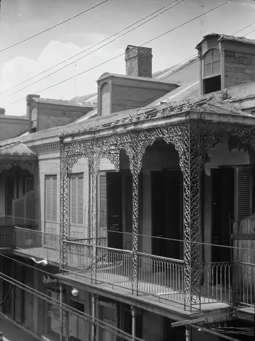 Framed Print : Upper story of building with wrought iron balconies, New Orleans, between 1920 and 1926. Creator: Arnold Genthe Framed Print : Upper story of building with wrought iron balconies, New Orleans, between 1920 and 1926. Creator: Arnold Genthe