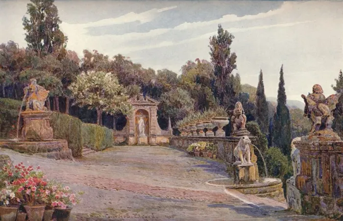 Framed Print : Upper Terrace, Villa Imperiale, Genoa, 1900. Artist: George Samuel Elgood Framed Print : Upper Terrace, Villa Imperiale, Genoa, 1900. Artist: George Samuel Elgood