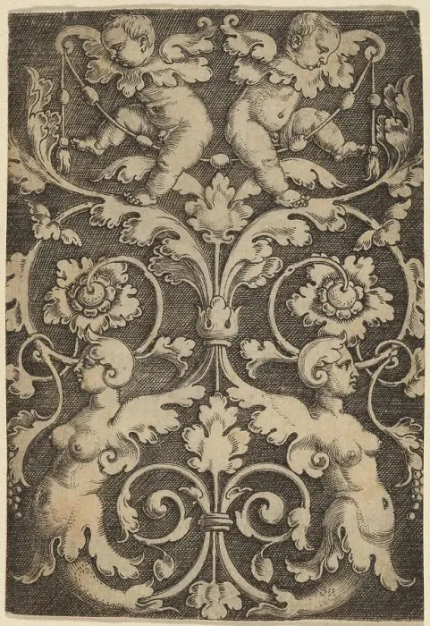 Framed Print : Upright Ornament with Two Sirens. Creator: Master of the Horse Heads Framed Print : Upright Ornament with Two Sirens. Creator: Master of the Horse Heads