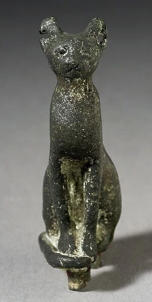 Upright Seated Cat Figurine, Late Period-Ptolemaic Period (711-30 BCE). Creator: Unknown