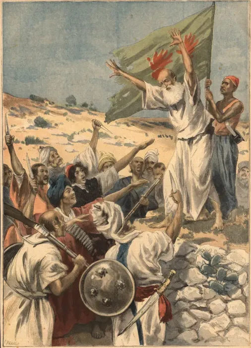 Framed Print : Uprising in India against British domination, prophet preachint to the people the holy war