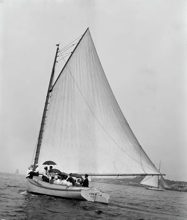 Framed Print : Ursula, a Newport catboat, 1895. Creator: Johns Johnston Framed Print : Ursula, a Newport catboat, 1895. Creator: Johns Johnston