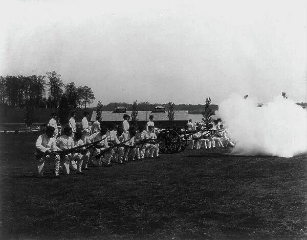 U.S. Naval Academy, Annapolis: artillery drill, (1902?). Creator: Frances Benjamin Johnston