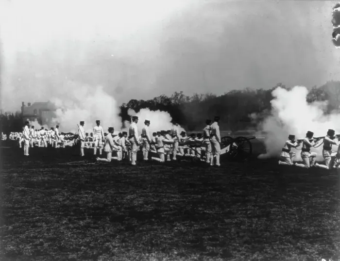 Framed Print : U.S. Naval Academy, Annapolis: artillery drill, (1902?). Creator: Frances Benjamin Johnston Framed Print : U.S. Naval Academy, Annapolis: artillery drill, (1902?). Creator: Frances Benjamin Johnston
