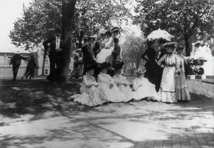 Framed Print : U.S. Naval Academy, Annapolis: cadets and women on lawn, (1902?). Creator: Frances Benjamin Johnston Framed Print : U.S. Naval Academy, Annapolis: cadets and women on lawn, (1902?). Creator: Frances Benjamin Johnston