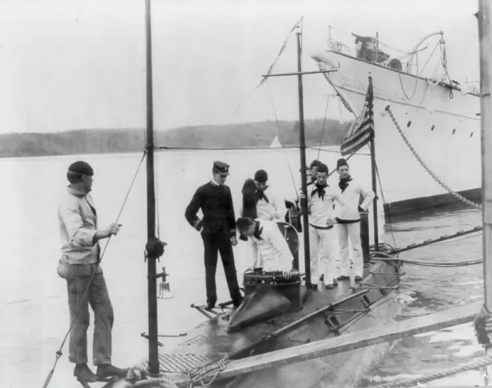 Framed Print : U.S. Naval Academy, Annapolis, Md. 1902?: going aboard the training submarine, (1902?). Creator: Frances Benjamin Johnston Framed Print : U.S. Naval Academy, Annapolis, Md. 1902?: going aboard the training submarine, (1902?). Creator: Frances Benjamin Johnston