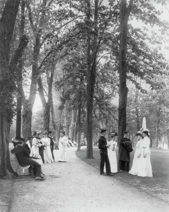 Framed Print : U.S. Naval Academy, Annapolis, Md. 1902?: midshipmen and visitors on grounds, (1902?). Creator: Frances Benjamin Johnston Framed Print : U.S. Naval Academy, Annapolis, Md. 1902?: midshipmen and visitors on grounds, (1902?). Creator: Frances Benjamin Johnston
