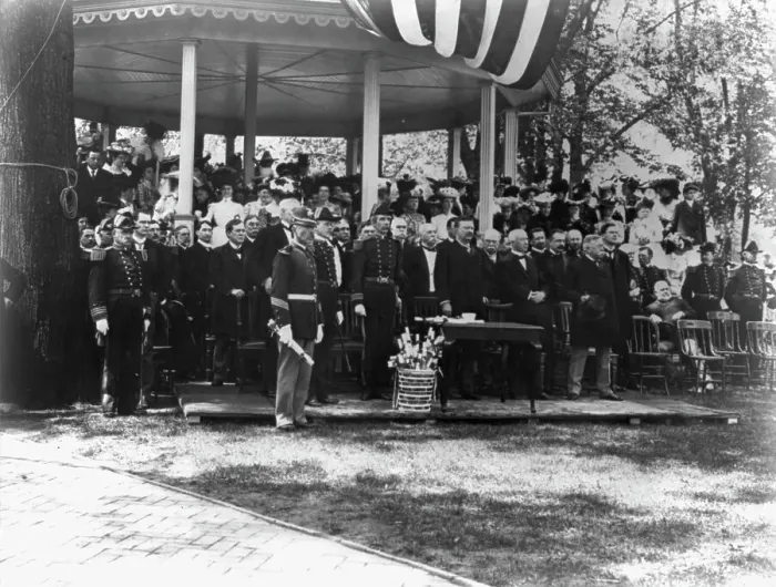Framed Print : U.S. Naval Academy, Annapolis: Pres. Theodore Roosevelt at Commencement exercises, (1902?). Creator: Frances Benjamin Johnston Framed Print : U.S. Naval Academy, Annapolis: Pres. Theodore Roosevelt at Commencement exercises, (1902?). Creator: Frances Benjamin Johnston