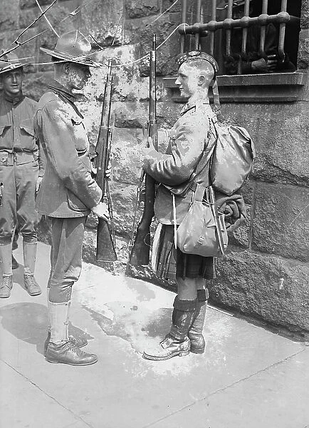 U.S. soldier & Canadian 'Kiltie', 16 Jul 1917. Creator: Bain News Service. U.S. soldier & Canadian 'Kiltie', 16 Jul 1917. Creator: Bain News Service