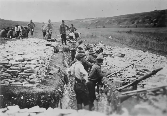 Framed Print : U.S. troops in trench in France, 1917. Creator: Bain News Service Framed Print : U.S. troops in trench in France, 1917. Creator: Bain News Service