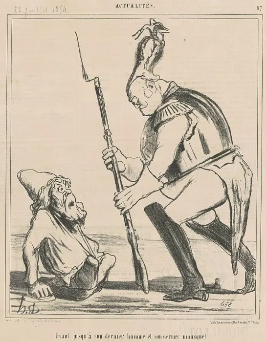 Framed Print : Usant jusqu'a son dernier homme et son dernier mousquet, 19th century. Creator: Honore Daumier Framed Print : Usant jusqu'a son dernier homme et son dernier mousquet, 19th century. Creator: Honore Daumier