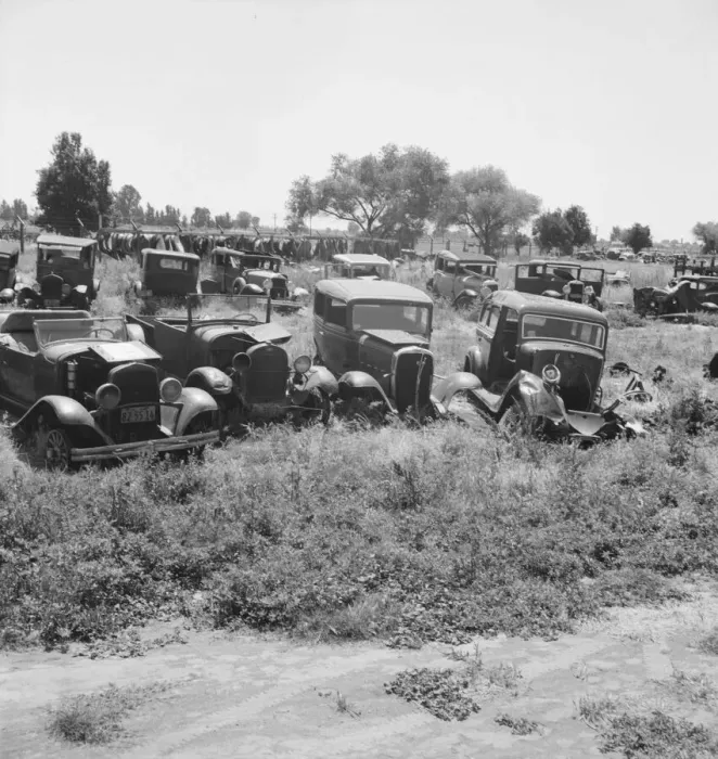 Framed Print : Used car lots and auto wrecking establishments, U. S. 99, Near Tulare, California, 1939. Creator: Dorothea Lange Framed Print : Used car lots and auto wrecking establishments, U. S. 99, Near Tulare, California, 1939. Creator: Dorothea Lange