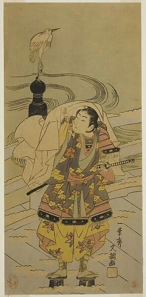 Ushiwaka-maru on the Gojo Bridge, reprint of c. 1769 design. Creator: Ippitsusai Buncho