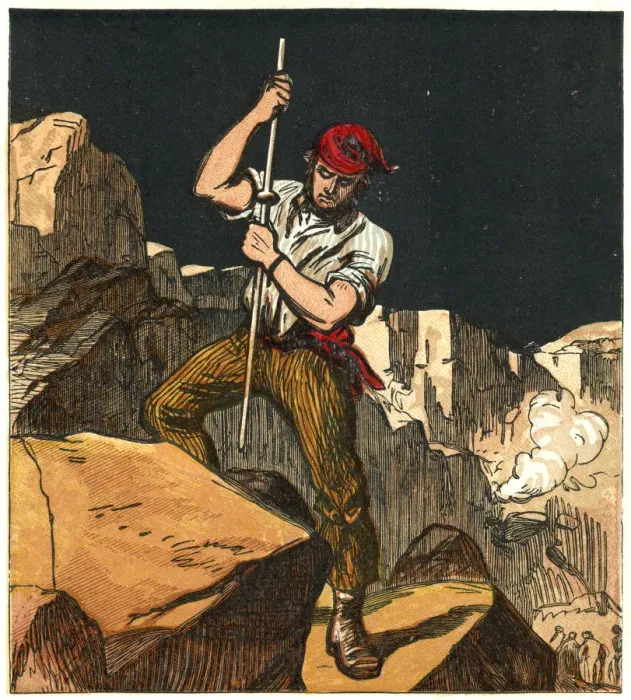 Framed Print : Using gunpowder in a stone quarry, 1867 Framed Print : Using gunpowder in a stone quarry, 1867