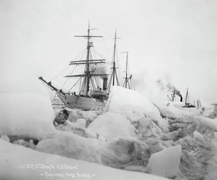 Framed Print : U.S.R.C. Bear and S.S. Corwin - Roadstead, Nome, Alaska, between c1900 and 1927. Creator: Lomen Brothers. U.S.R.C. Bear and S.S. Corwin - Roadstead, Nome, Alaska, between c1900 and 1927. Creator: Lomen Brothers Framed Print : U.S.R.C. Bear and S.S. Corwin - Roadstead, Nome, Alaska, between c1900 and 1927. Creator: Lomen Brothers. U.S.R.C. Bear and S.S. Corwin - Roadstead, Nome, Alaska, between c1900 and 1927. Creator: Lomen Brothers