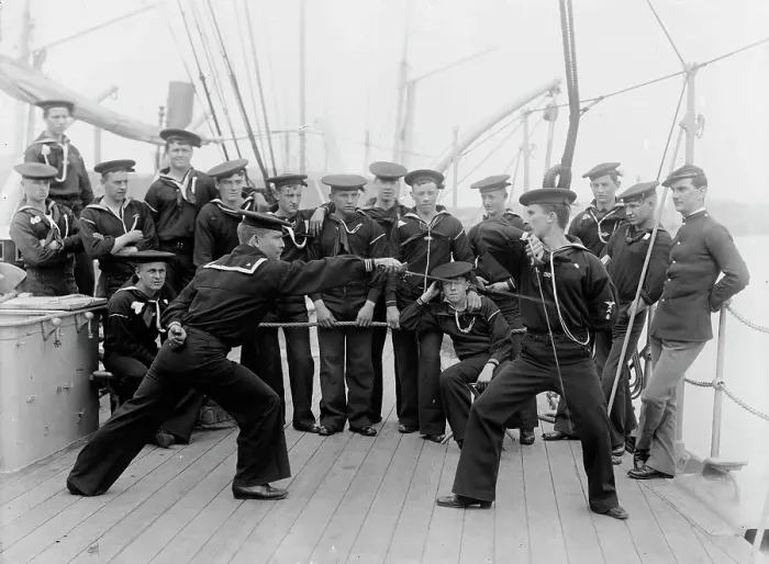 Framed Print : U.S.S. Atlanta, sword exercise, between 1886 and 1901. Creator: Unknown Framed Print : U.S.S. Atlanta, sword exercise, between 1886 and 1901. Creator: Unknown