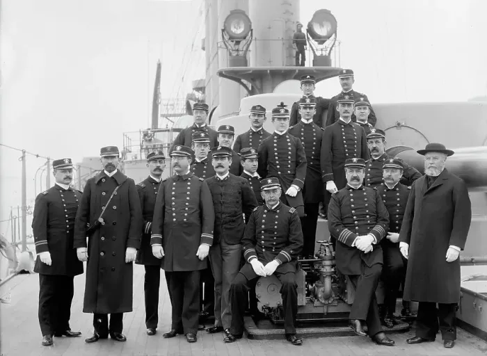 Framed Print : U.S.S. Brooklyn, Captain Cook and officers, between 1896 and 1901. Creator: Unknown Framed Print : U.S.S. Brooklyn, Captain Cook and officers, between 1896 and 1901. Creator: Unknown