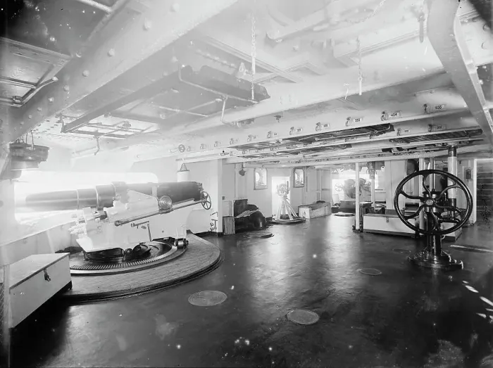 Framed Print : U.S.S. Brooklyn, gundeck, between 1896 and 1901. Creator: Unknown Framed Print : U.S.S. Brooklyn, gundeck, between 1896 and 1901. Creator: Unknown