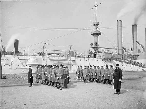 U.S.S. Brooklyn, Marine guard, company drill by sections, between 1896 and 1901. Creator: Edward H Hart