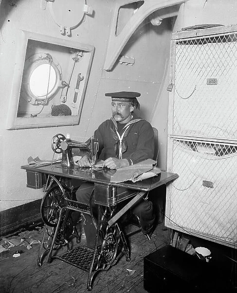 U.S.S. Brooklyn, ship's tailor, between 1896 and 1899. Creator: Unknown