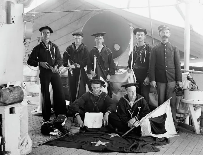 Framed Print : U.S.S. Brooklyn, signal party, between 1896 and 1899. Creator: Unknown Framed Print : U.S.S. Brooklyn, signal party, between 1896 and 1899. Creator: Unknown