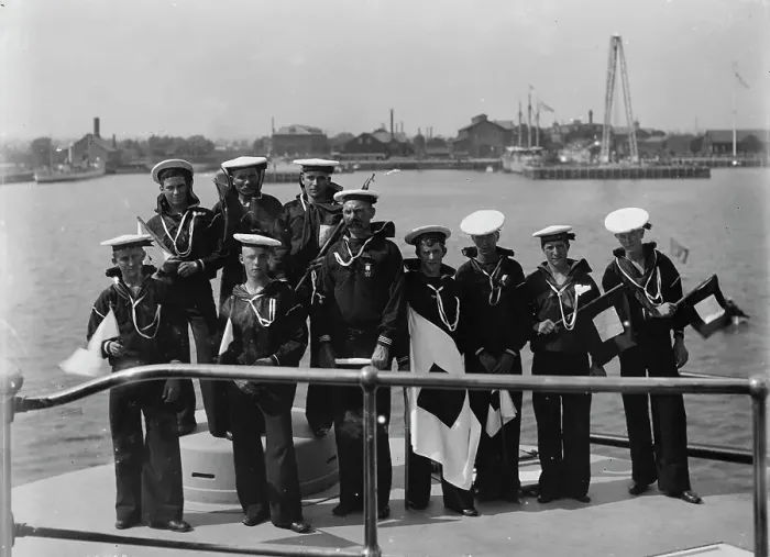Framed Print : U.S.S. Brooklyn, signal party, between 1896 and 1899. Creator: Unknown Framed Print : U.S.S. Brooklyn, signal party, between 1896 and 1899. Creator: Unknown