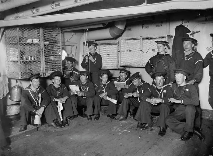Framed Print : U.S.S. Brooklyn, after supper, between 1896 and 1899. Creator: Unknown Framed Print : U.S.S. Brooklyn, after supper, between 1896 and 1899. Creator: Unknown