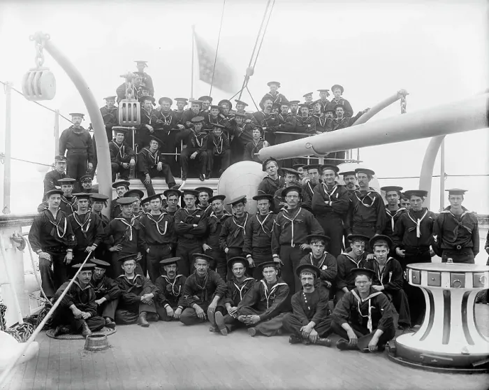 Framed Print : U.S.S. Chicago, a forecastle group, between 1890 and 1901. Creator: Unknown Framed Print : U.S.S. Chicago, a forecastle group, between 1890 and 1901. Creator: Unknown