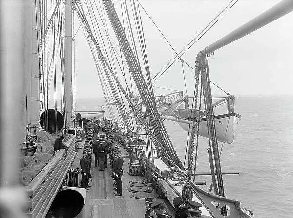 U.S.S. Hartford, inspection, looking aft. port side, between 1890 and 1901. Creator: Unknown