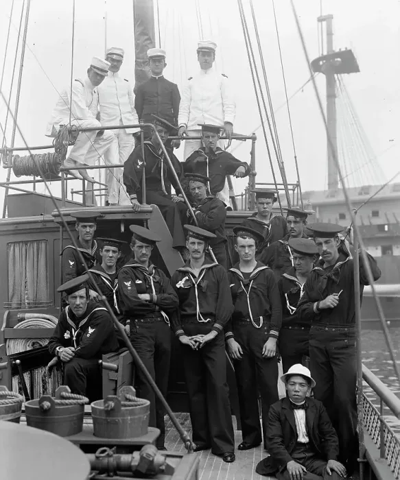 Framed Print : U.S.S. Huntress, officers and crew, 1898. Creator: Unknown Framed Print : U.S.S. Huntress, officers and crew, 1898. Creator: Unknown