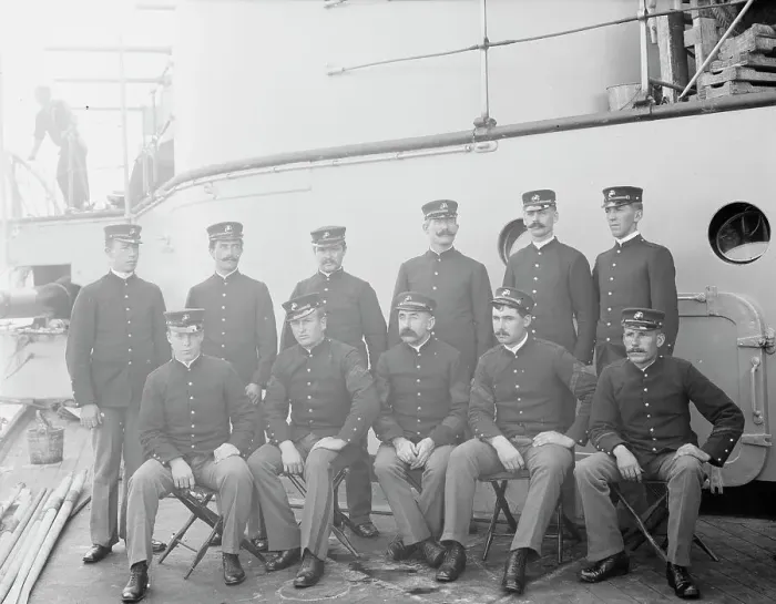 Framed Print : U.S.S. Indiana, group of marines, between 1895 and 1901. Creator: Unknown Framed Print : U.S.S. Indiana, group of marines, between 1895 and 1901. Creator: Unknown