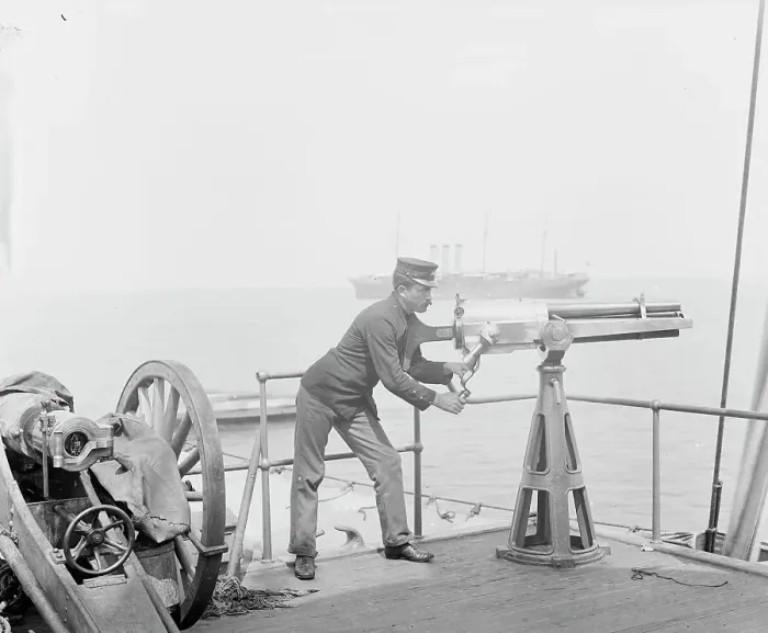 Framed Print : U.S.S. Indiana, machine guns, between 1895 and 1901. Creator: Unknown Framed Print : U.S.S. Indiana, machine guns, between 1895 and 1901. Creator: Unknown