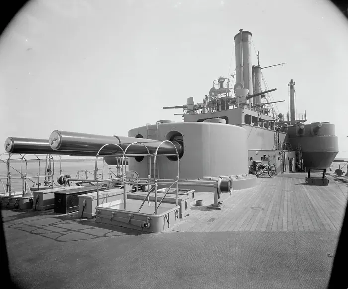 Framed Print : U.S.S. Iowa, 12 inch and 8 inch gun turrets, between 1897 and 1901. Creator: Unknown Framed Print : U.S.S. Iowa, 12 inch and 8 inch gun turrets, between 1897 and 1901. Creator: Unknown