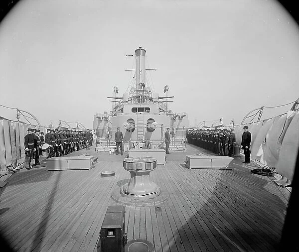 U.S.S. Iowa, looking forward from quarter deck at inspection, between 1897 and 1901. Creator: Unknown