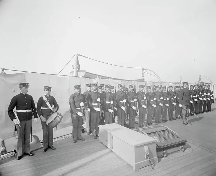 Framed Print : U.S.S. Iowa, Marine guard, ca 1898. Creator: Unknown Framed Print : U.S.S. Iowa, Marine guard, ca 1898. Creator: Unknown