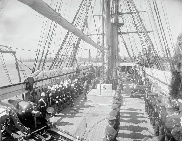 Framed Print : U.S.S. Kearsarge, inspection, between 1890 and 1894. Creator: William H. Jackson Framed Print : U.S.S. Kearsarge, inspection, between 1890 and 1894. Creator: William H. Jackson