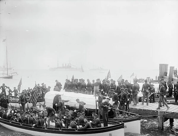 U.S.S. Maine, Marines embarking at Hampton Roads, 1898. Creator: Unknown