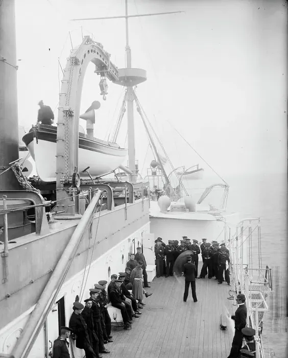 Framed Print : U.S.S. Maine, signal drill, (1896?). Creator: William H. Jackson Framed Print : U.S.S. Maine, signal drill, (1896?). Creator: William H. Jackson