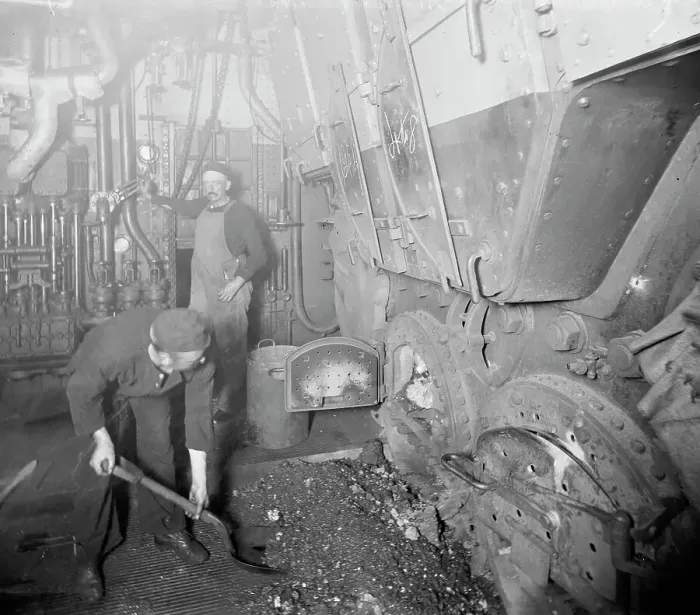 Framed Print : U.S.S. Massachusetts, fire room, between 1896 and 1901. Creator: Unknown Framed Print : U.S.S. Massachusetts, fire room, between 1896 and 1901. Creator: Unknown