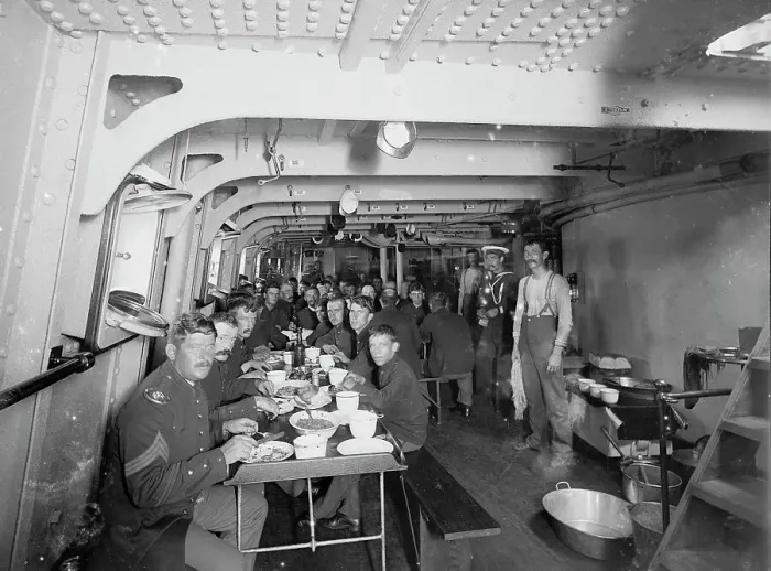 Framed Print : U.S.S. Massachusetts, marines at mess, between 1896 and 1901. Creator: Unknown Framed Print : U.S.S. Massachusetts, marines at mess, between 1896 and 1901. Creator: Unknown