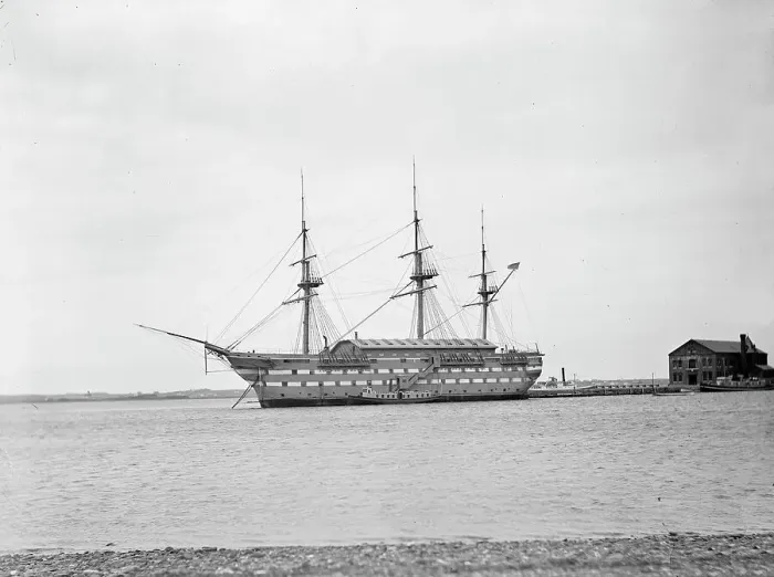Framed Print : U.S.S. New Hampshire at Coasters Harbor, between 1890 and 1901. Creator: Unknown Framed Print : U.S.S. New Hampshire at Coasters Harbor, between 1890 and 1901. Creator: Unknown