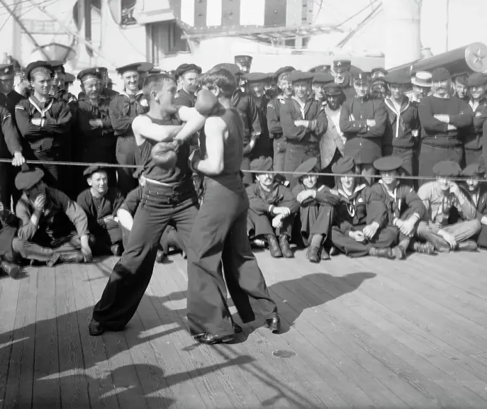 Framed Print : U.S.S. New York, a 4-round bout, anniversary of Santiago, 1899 July 3. Creator: Unknown Framed Print : U.S.S. New York, a 4-round bout, anniversary of Santiago, 1899 July 3. Creator: Unknown