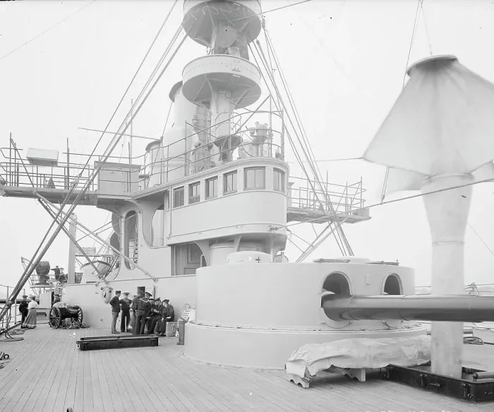 Framed Print : U.S.S. New York bridge and pilot house, 1899 July 5. Creator: Edward H Hart Framed Print : U.S.S. New York bridge and pilot house, 1899 July 5. Creator: Edward H Hart