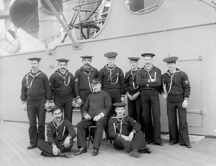 Framed Print : U.S.S. New York, carpenter's gang, between 1893 and 1901. Creator: William H. Jackson Framed Print : U.S.S. New York, carpenter's gang, between 1893 and 1901. Creator: William H. Jackson