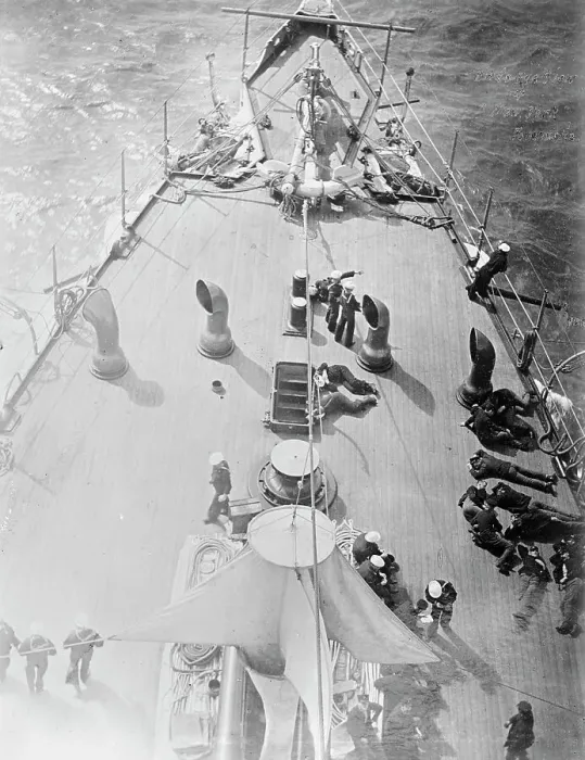 Framed Print : U.S.S. New York, forecastl [i.e. forecastle] deck from aloft, between 1893 and 1901. Creator: William H. Jackson