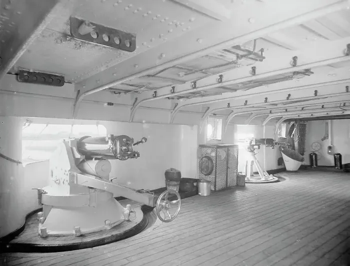 Framed Print : U.S.S. New York, forward gun deck, between 1893 and 1901. Creator: William H. Jackson Framed Print : U.S.S. New York, forward gun deck, between 1893 and 1901. Creator: William H. Jackson